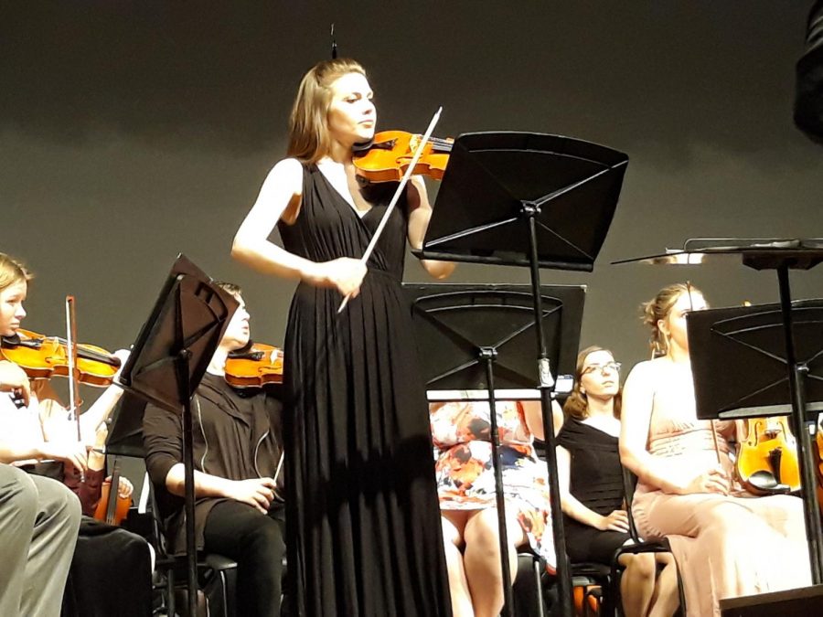 Caitlyn Stokes, a doctoral student from CU Boulder, performs Ciceros Dream with Concert and Symphonic Orchestras.