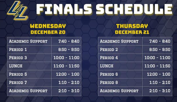 Legacys 2023 finals schedule for December 20th and 21st.